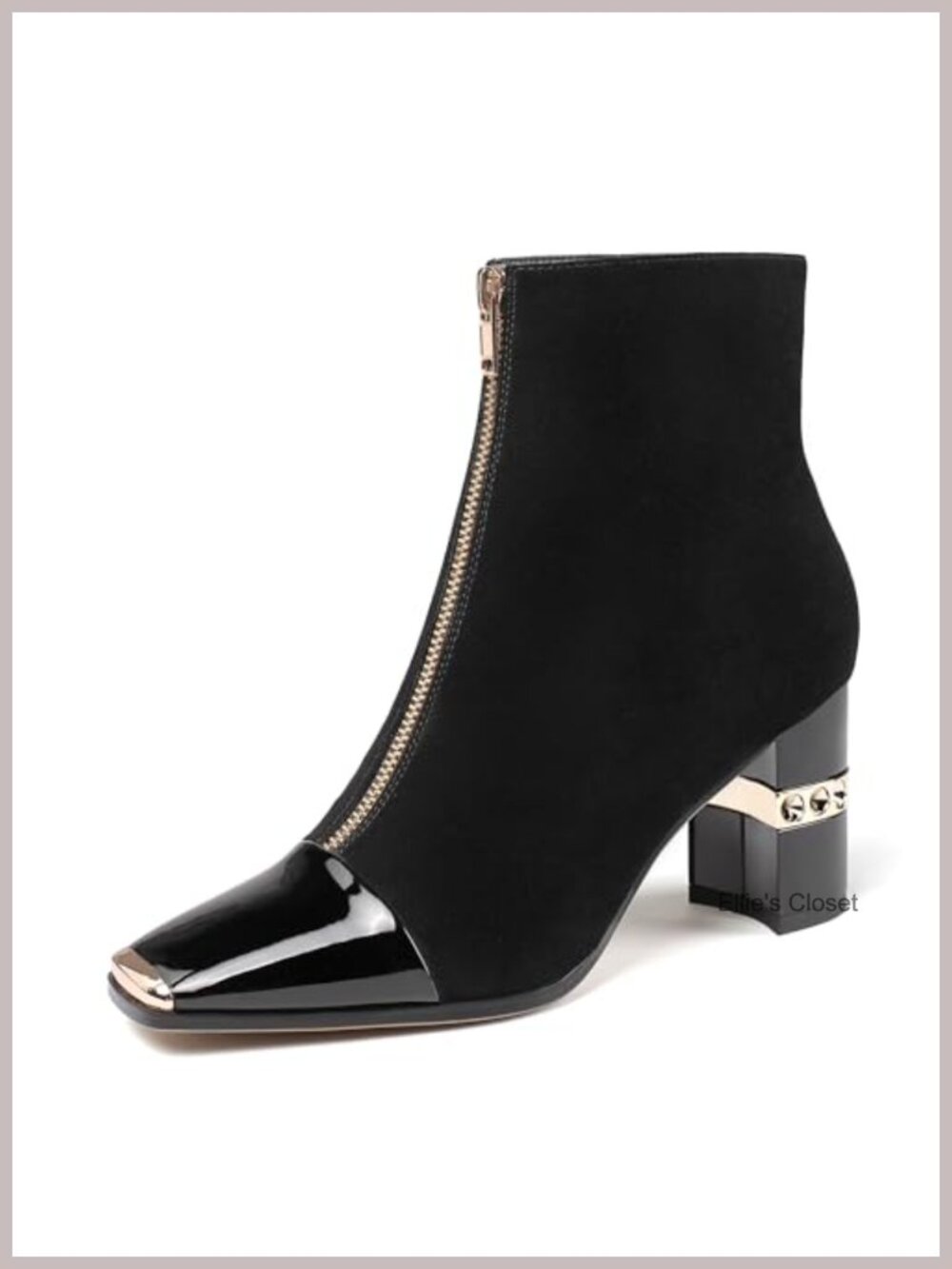 Chunky Heel Ankle Boots Suede Square Toe Zip Dress Booties 3 Inch